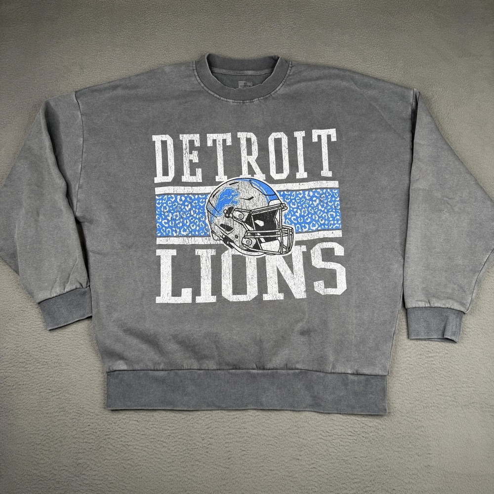 Detroit Lions Sweatshirt Womens Medium Gray NFL Football Helmet Gameday Couture